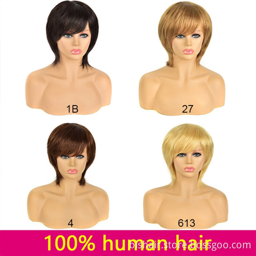 Wholesale Human Hair Wigs with Bangs 1B 27 Blond Short Cut Brazilian Straight Hair Full Wig For Black Women Cheap Remy Hair Wig